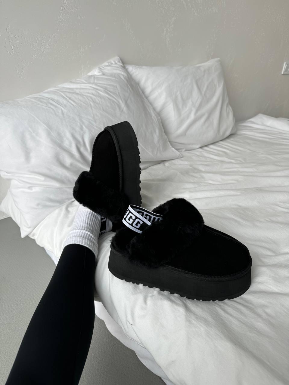 Жіночі уггі-шльопанці UGG Funkette (чорні) модні зимові капці 56795467 Уги vkross, фото 1