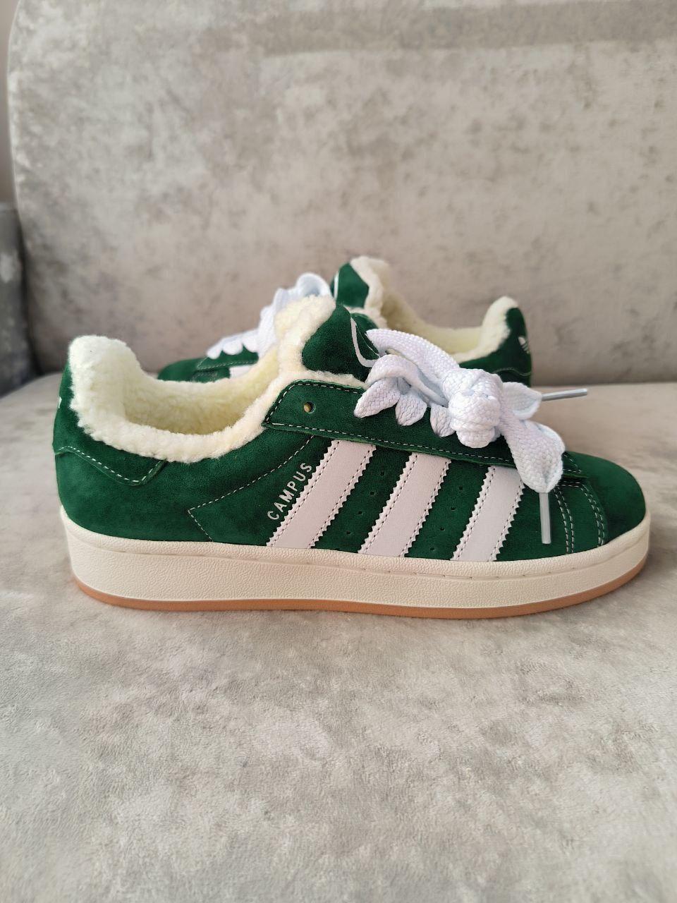 Жіночі зимові кросівки Adidas Campus (зелені з білим) спортивні повсякденні кроси 01210 Адідас vkross, фото 1