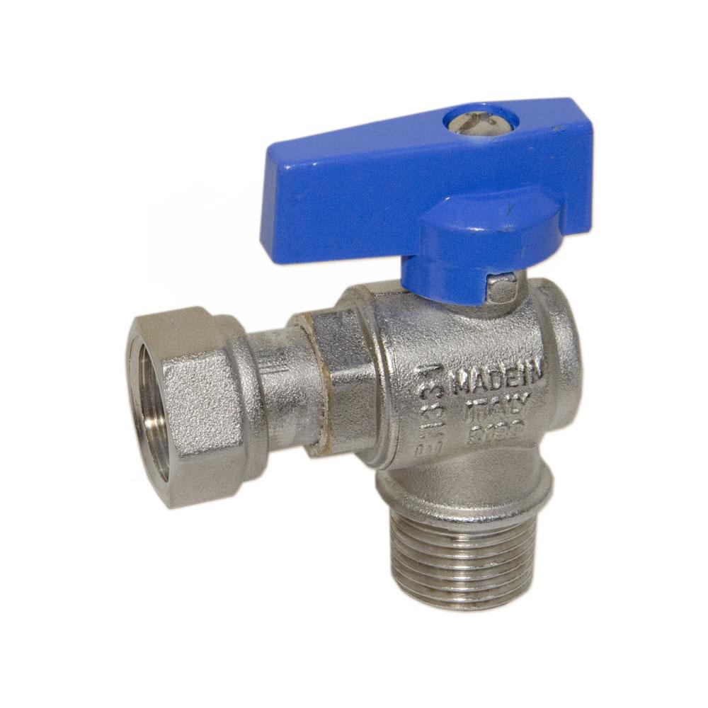 Кран кутовий з накидною гайкою Bianchi DN 3/4"Нx3/4"НГ синя ручка (Італія) 526005050E