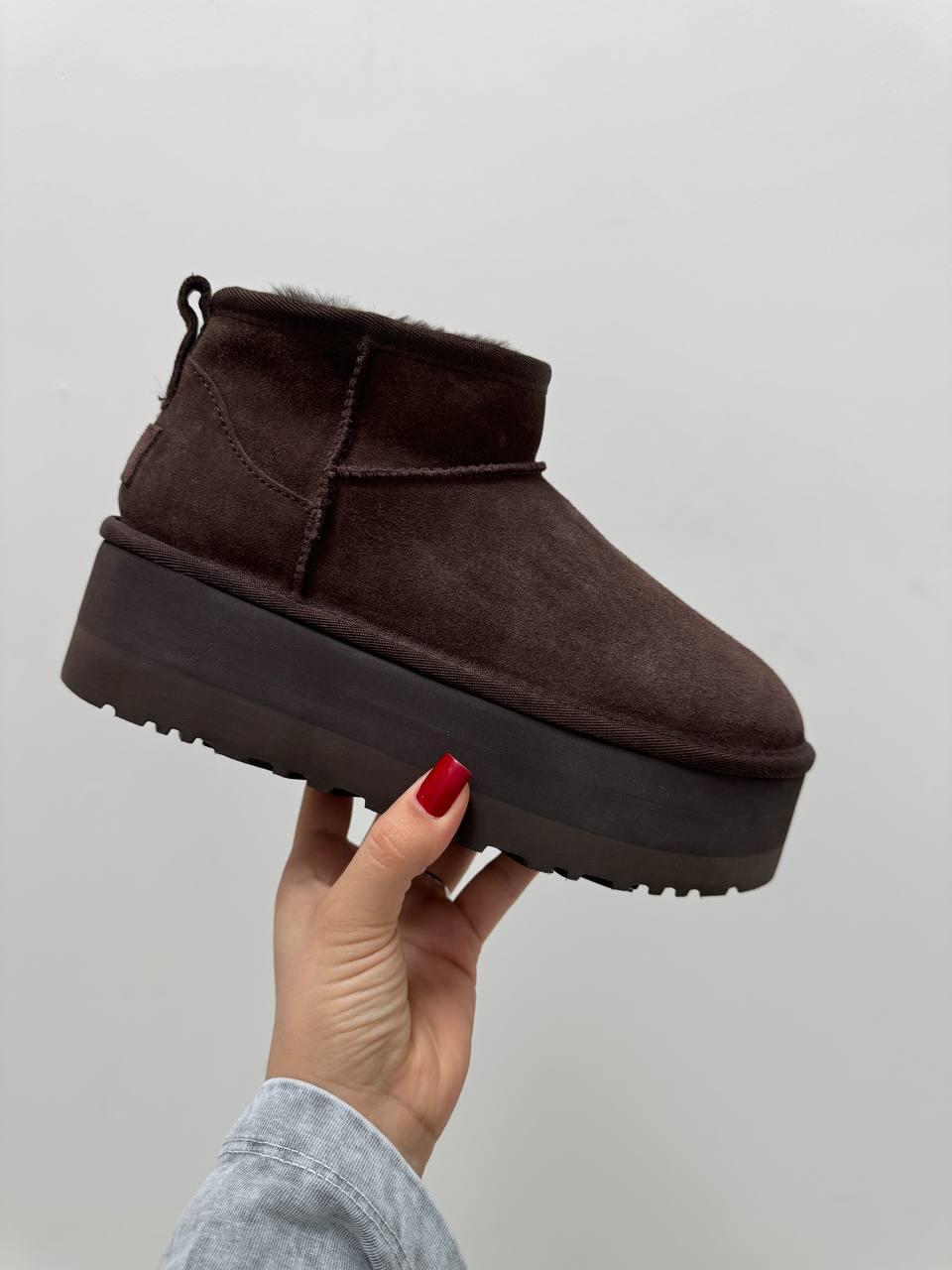 Жіночі зимові уги UGG Classic Mini Platform Premium (темно-коричневі) повсякденне взуття 57758743 Угг vkross, фото 1