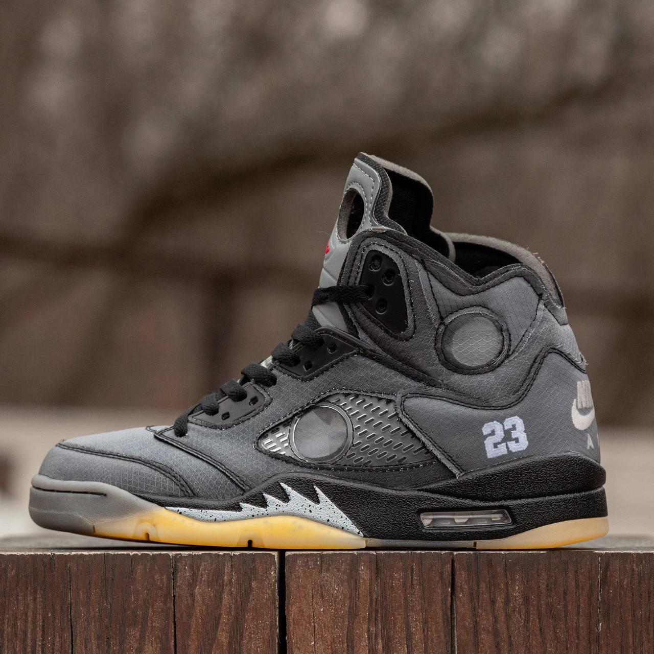 Чоловічі кросівки Nike Air Jordan Retro 5 x Off-White (сірі) повсякденні високі 668 Найк vkross