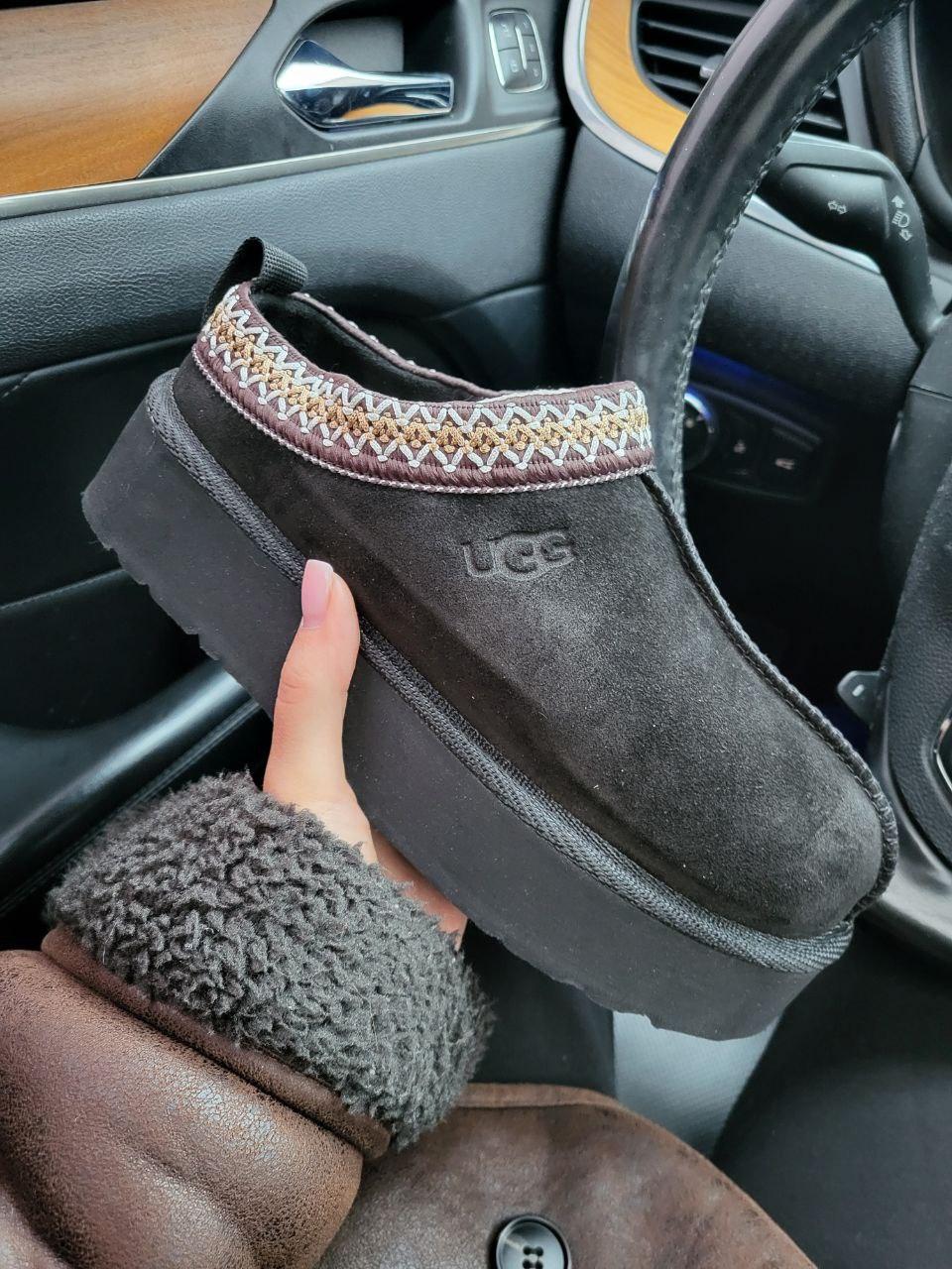 Жіночі уггі-шльопанці UGG Tasman Platform Black (чорні) модні зимові капці 638 Уги vkross, фото 1