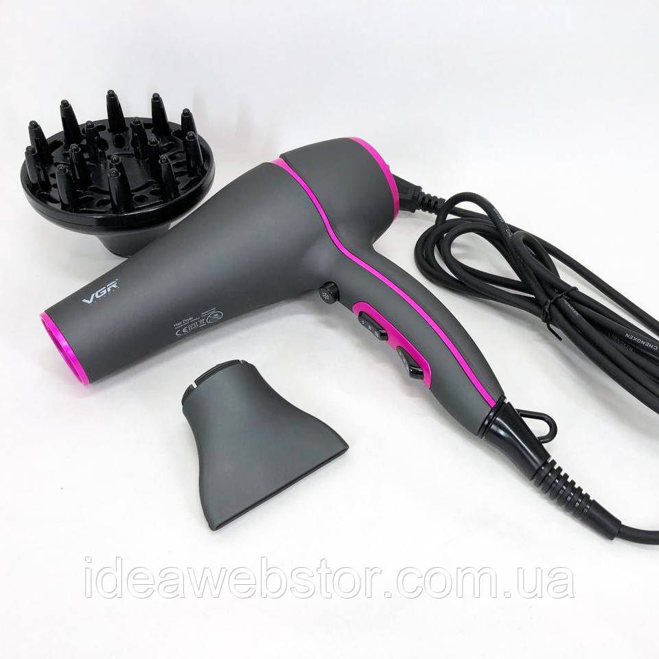 Класичний фен для волосся VGR V-402 2200 Вт, Фени для сушіння волосся, Фен електричний MJ-132 з насадками