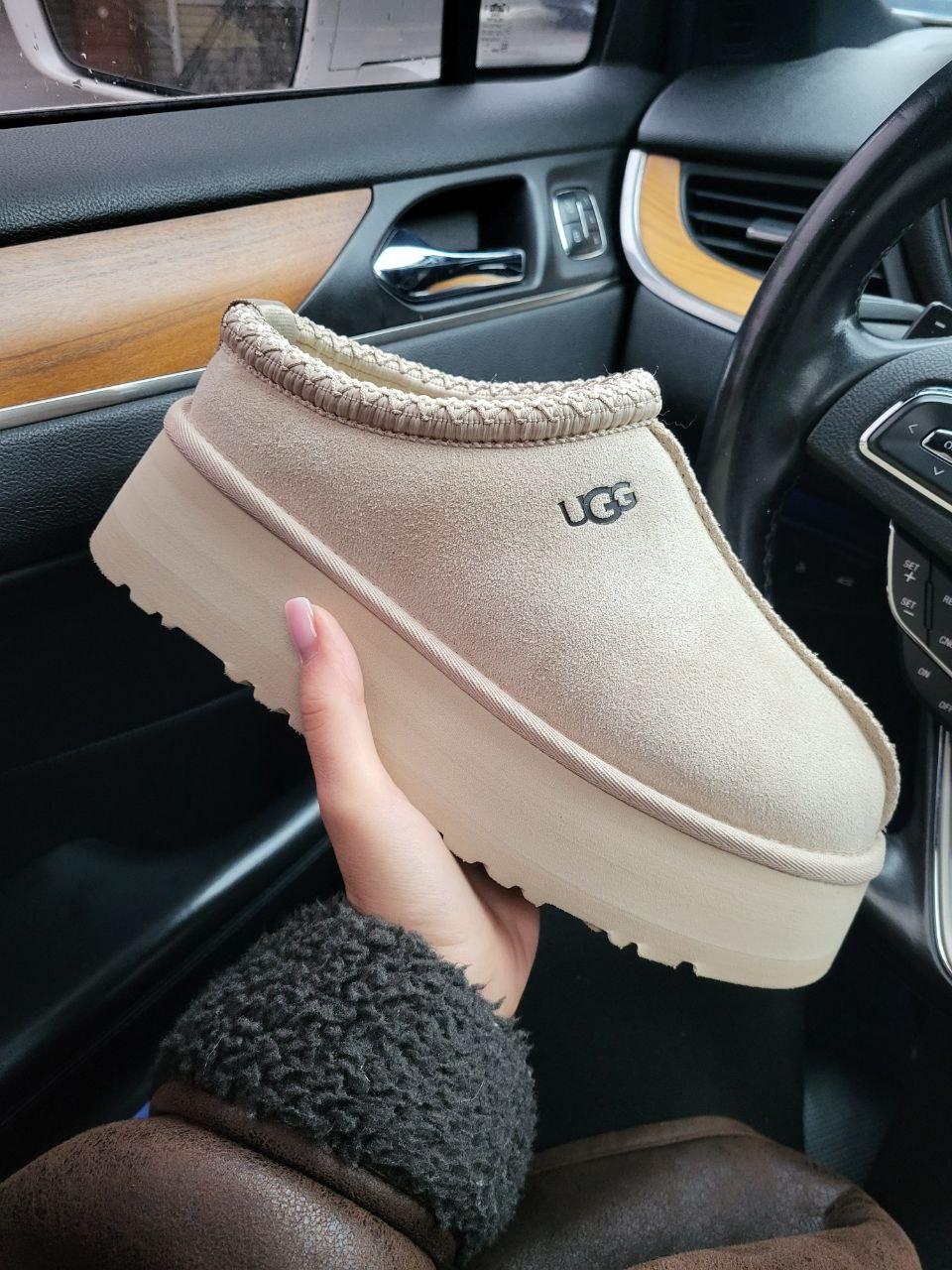 Жіночі уггі-шльопанці UGG Tasman Platform Beige (бежеві) модні зимові капці 639 Уги vkross, фото 1