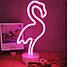 Неоновий нічник-світильник Фламінго LED для кімнати працює від батарейок та USB, фото 3