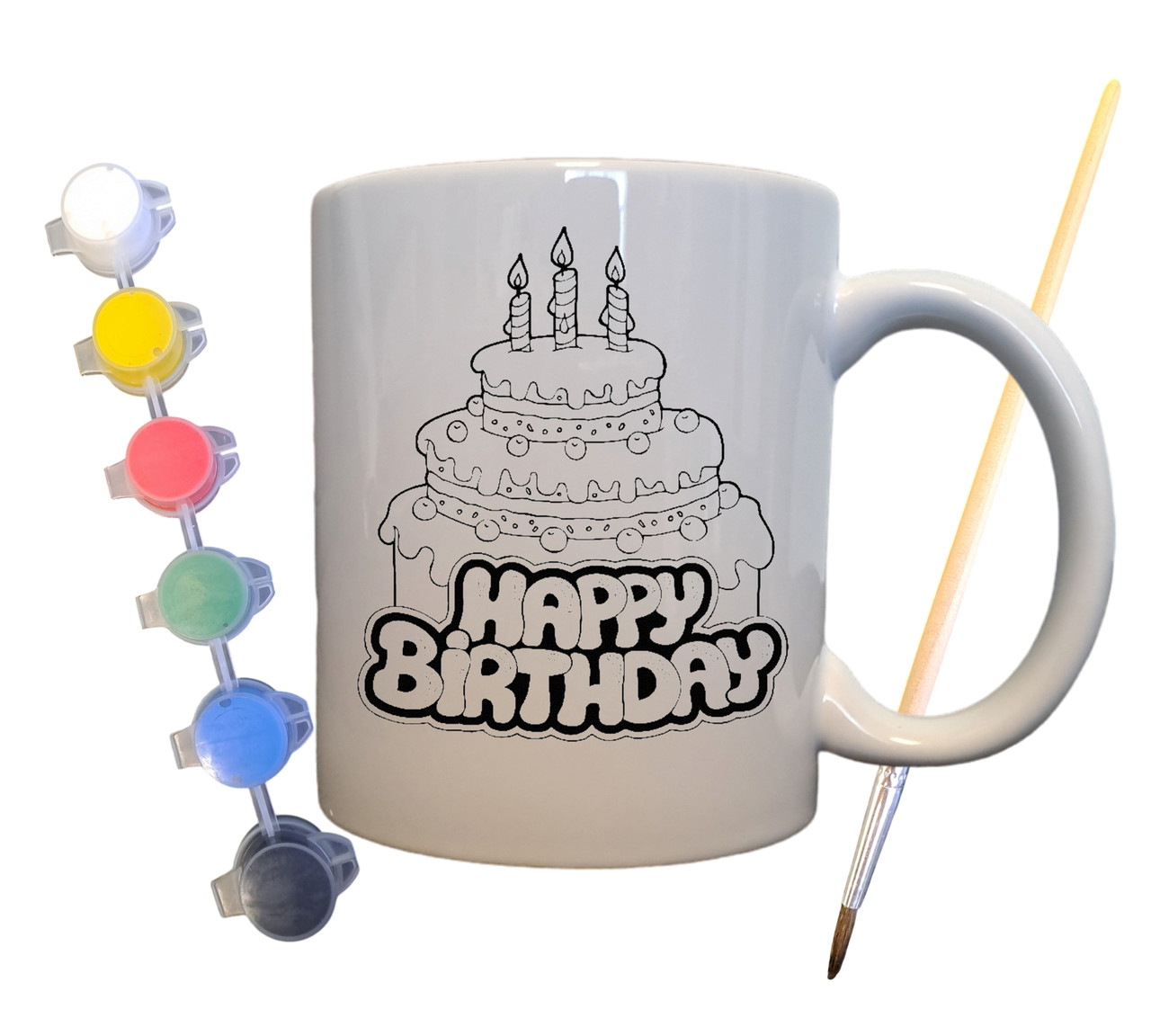 Набір для творчості кружка розмальовка З Днем народження 330 мл біла (КР0061), фото 1
