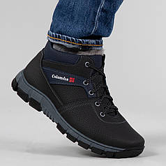 Чоловічі черевики зимові з хутром чорні короткі із шнурівкою