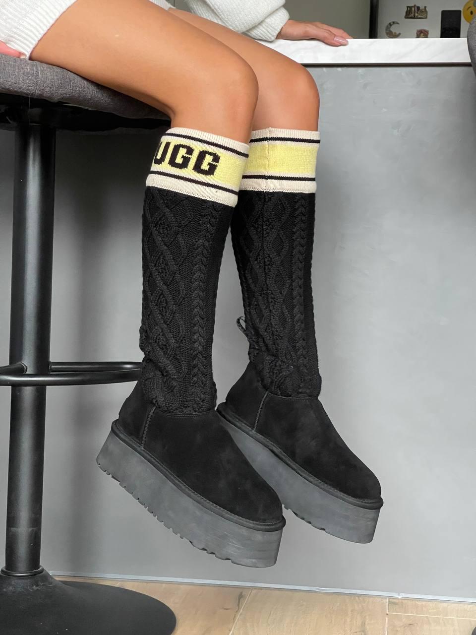 Жіночі зимові черевики Угг UGG Classic Sweater Letter Boot Black (з хутром) 1144045-BLK