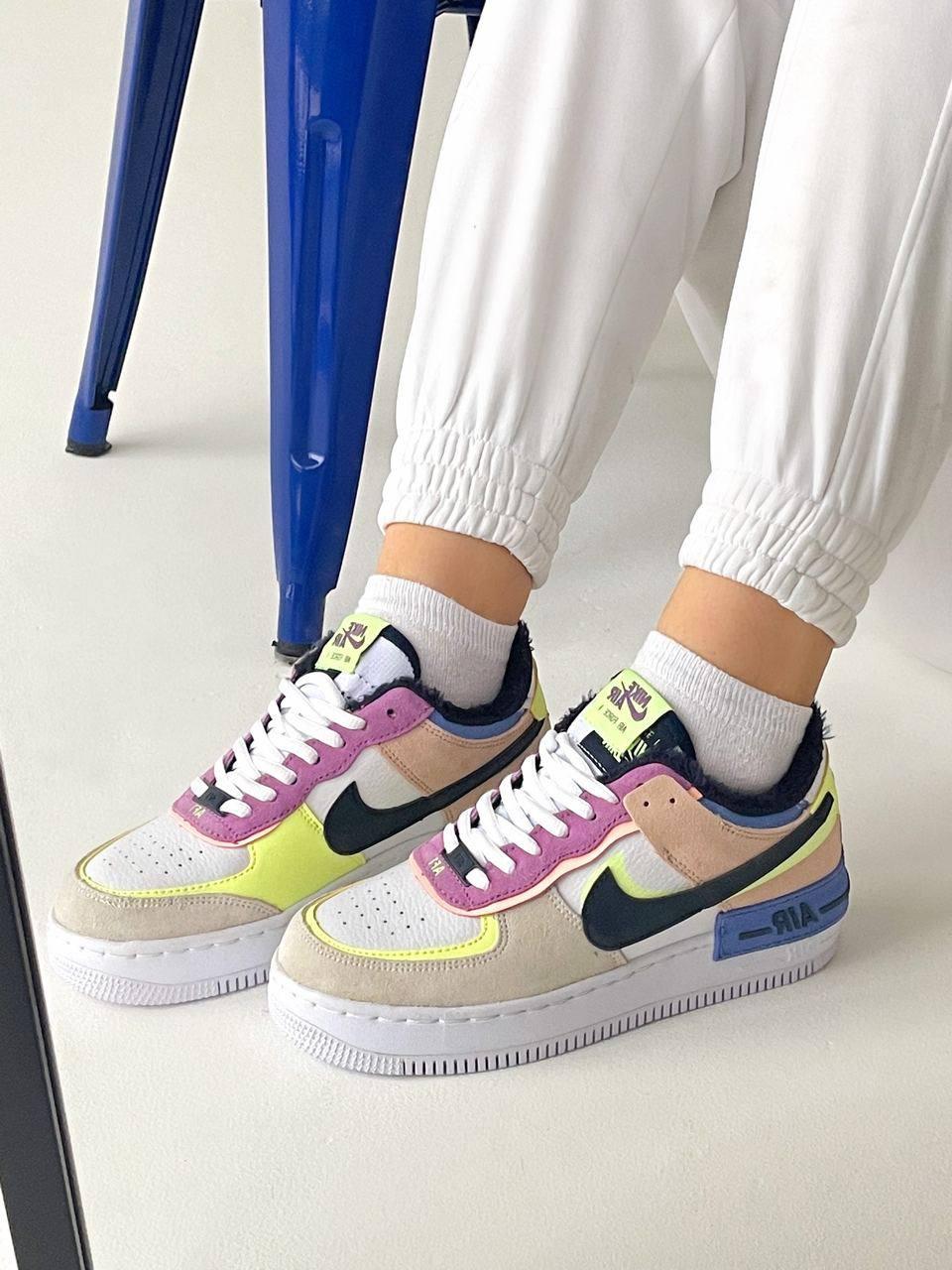Жіночі зимові кросівки Найк Nike Air Force Shadow Beige Pink Winter (з хутром) CU8591-001