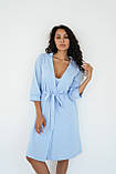 Жіночий халат для вагітних і мам, що годують, з бавовни трикотажний з поясом S Мамин Дім Блакитний, фото 2