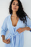 Жіночий халат для вагітних і мам, що годують, з бавовни трикотажний з поясом S Мамин Дім Блакитний, фото 7