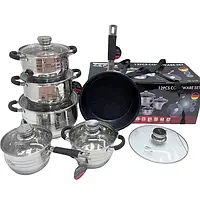 Набір посуду із нержавіючої сталі Zepline ZP-115 12 предметів чорний