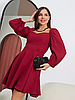 Красиве зручне універсальне коротке плаття з довгим рукавом, бордове, фото 2