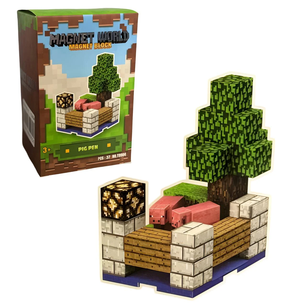 Конструктор магнітний Майнкрафт, Magnet Block (Magnet world) "Загін для свиней", 37 дет., T9904