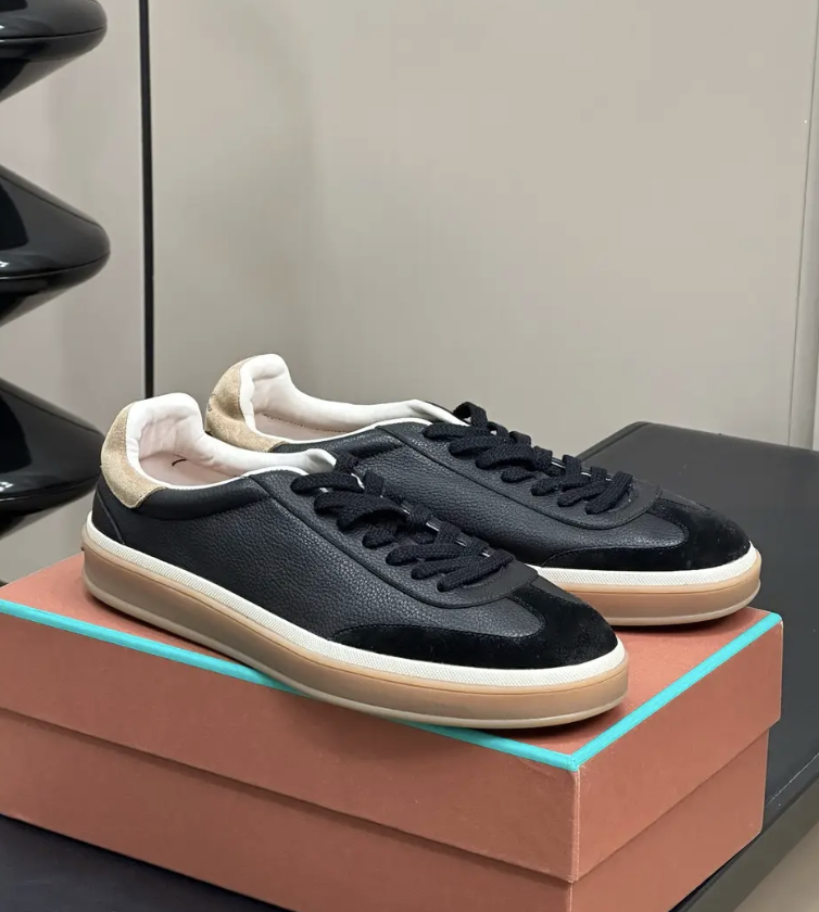 Жіночі чорні шкіряні кросівки Loro Piana Tennis Walk Лоро Піана кеди замшеві
