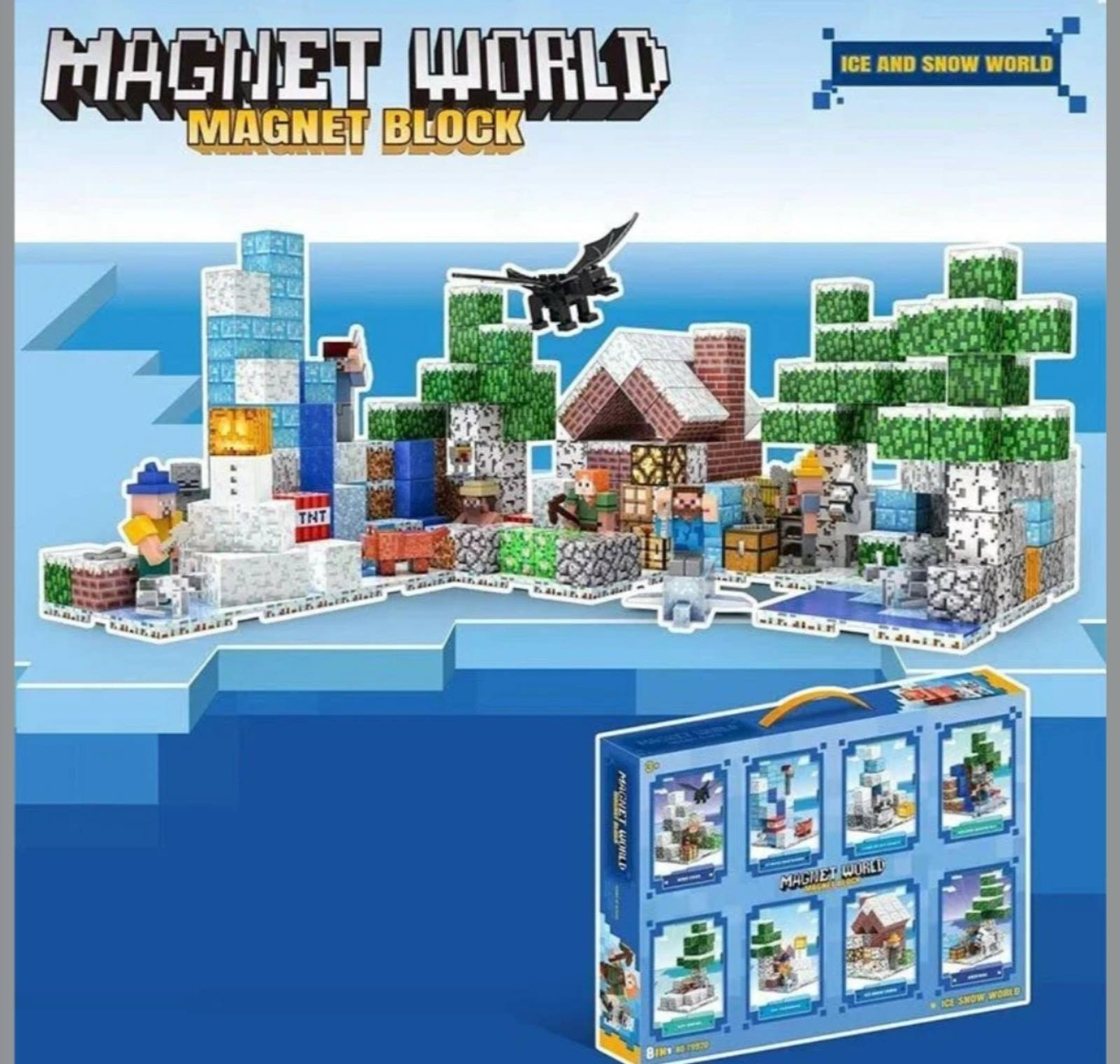 Конструктор магнітний Майнкрафт, Magnet Block (Magnet world), "Крижаний світ" великий 8 в 1, 383 елемента, T9920, фото 1
