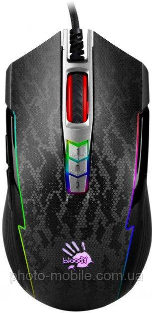 Ігрова комп'ютерна миша A4tech P93s Bloody, USB, до 8000 dpi, 5 типів RGB-підсвічування, 8 кнопок, металеві ніжки X'Glide, 6