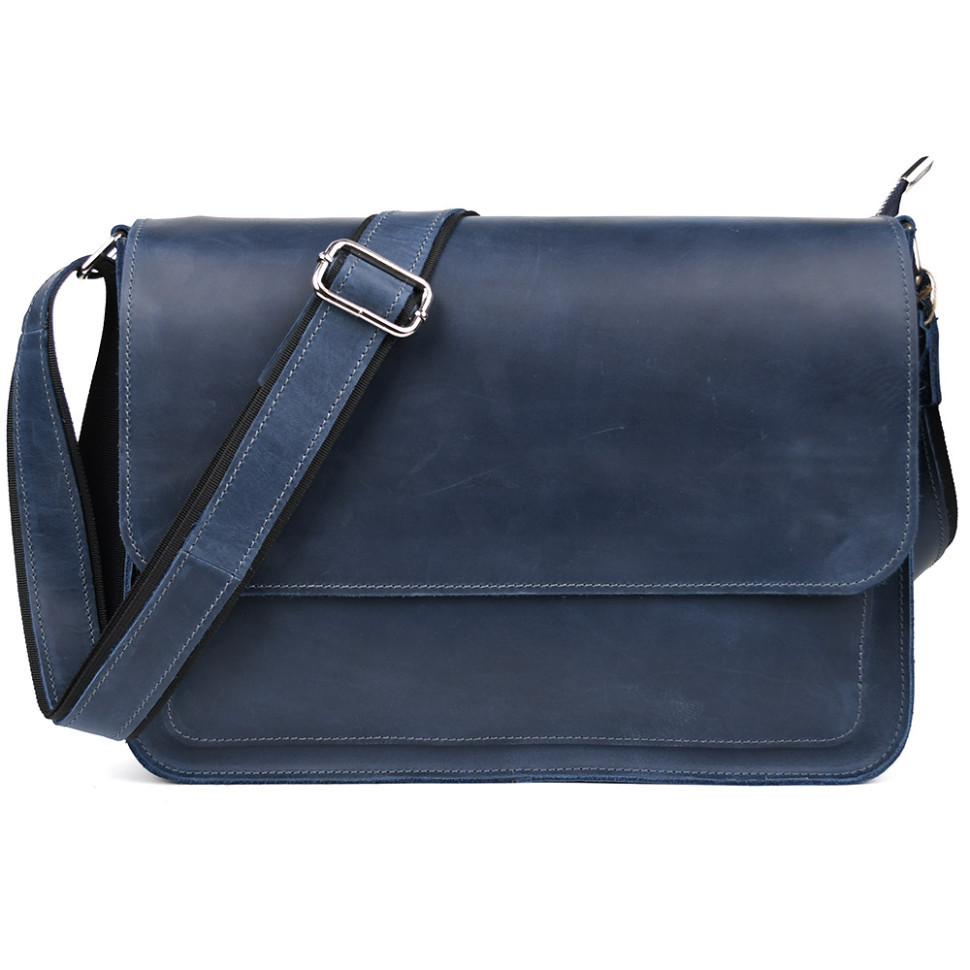 Шкіряна сумка через плече формату А4 Limary lim-3028RK синя, фото 1