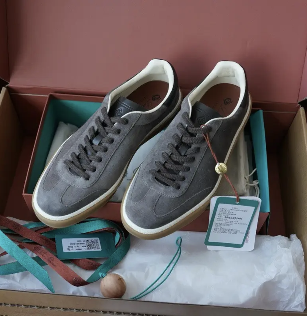 Чоловічі сірі замшеві кросівки Loro Piana Tennis Walk Лоро Піана кеди замшеві