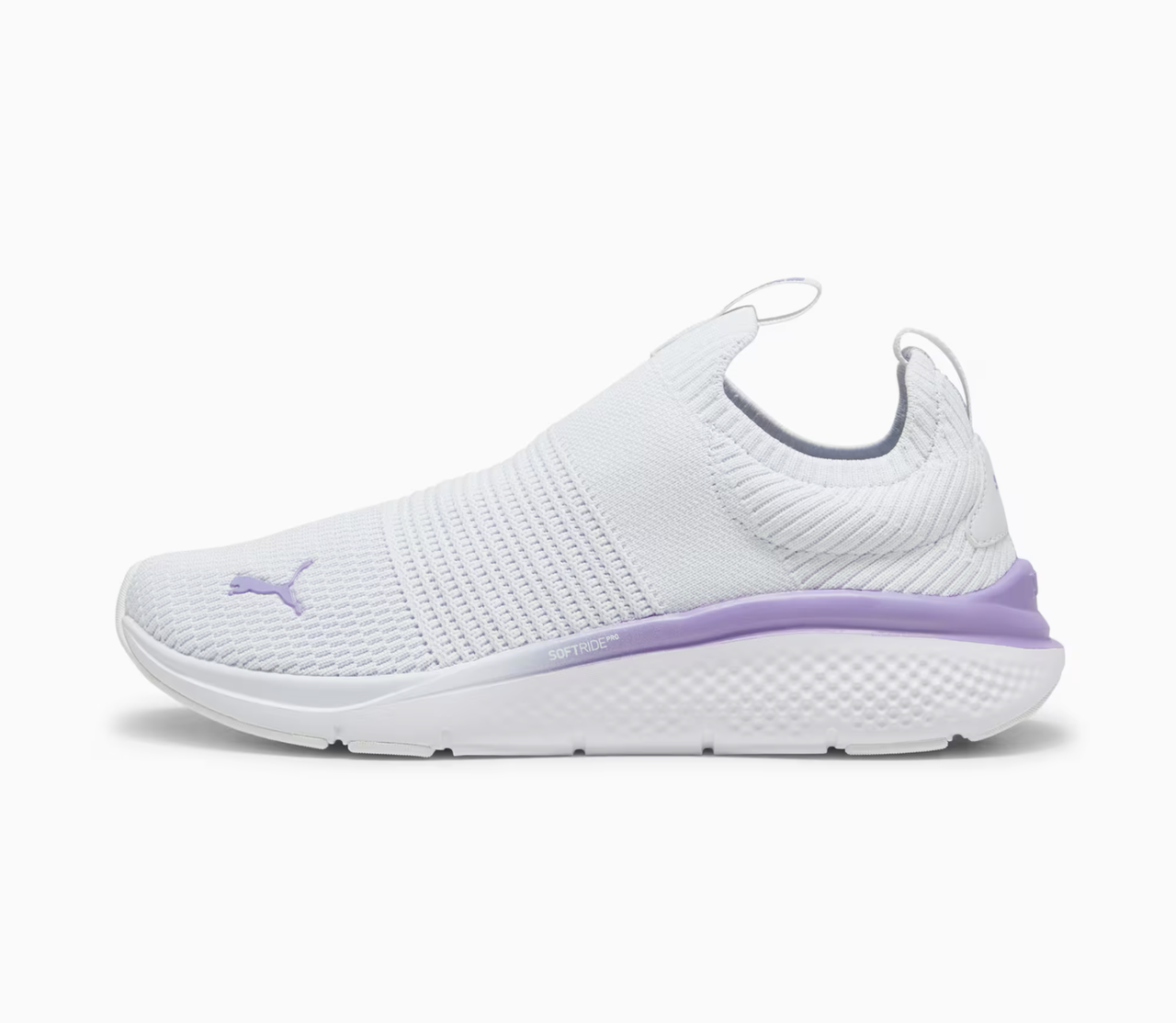 Жіночі бігові кросівки Puma Softride Pro Echo, Slip-On білі сріблястого відтінку з бузковим повітропроникна сітка