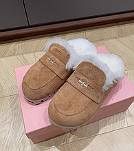 Жіночі замшеві мюлі Miu Miu з хутром зимові лофери Міу Міу