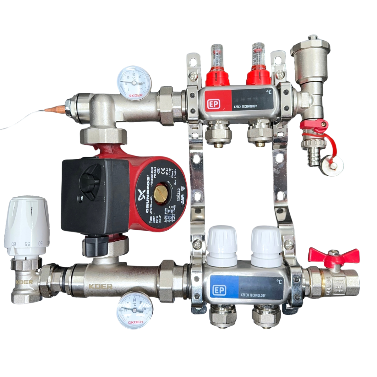 Колектор для теплої підлоги Нержавіюча сталь Чехія 2 виходу у зборі з Насосом