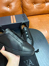 Чоловічі чорні шкіряні кросівки Zegna Triple Stitch кеди Зегну зі шкіри, фото 6