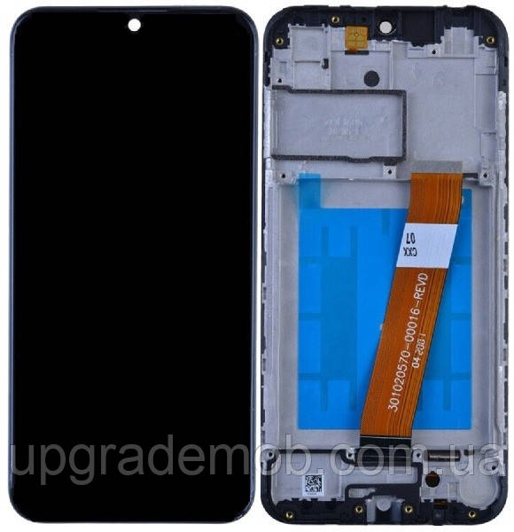 Дисплей модуль тачскрин Samsung A015 Galaxy A01/M015 чорний із вузьким роз'ємом із рамкою з датчиком наближення