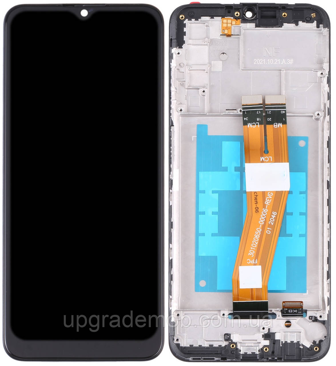 Дисплей модуль тачскрин Samsung A037G Galaxy A03s чорний 163 x 72 mm з жовтим шлейфом із рамкою