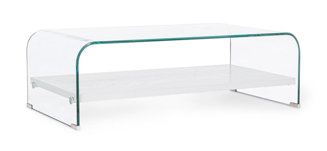 Журнальний столик зі скла з полицею Line Wood білий 110X55