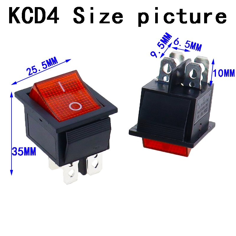 KCD4 Перемикач кулісного типу 16A 250V (red-black) DPST, фото 1