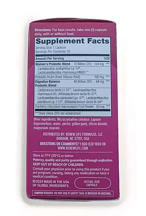 Жіночі пробіотики + журавлина RenewLife Women's Probiotic + Cranberry 50 Billion 30 капс., фото 2