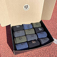 Подарунковий бокс якісних чоловічих шкарпеток на 12 пар 41-45 повсякденні високі, теплі та трикотажні на Br BAR