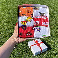 Комплект чоловічих шкарпеток довгих демісезонних різнокольорових з мультами, супергероями Marvel 6 шт Br BAR