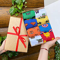 Крутий бокс шкарпеток чоловічих довгих кольорових бавовняних демісезонних із барвистим Marvel принтом 40-45 8 пар Br BAR