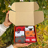 Крутий бокс шкарпеток чоловічих довгих різнокольорових весна-осінь із малюнками супергероїв Marvel 40-45 12 пар Br BAR