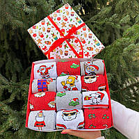 Подарунок дівчині на новий рік бокс із яскравими новорічними шкарпетками 12 пар у коробці 36-41 р Приємний Br BAR