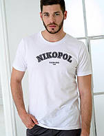 Футболка чоловіча біла вільна пряма якісна з написом у патріотичному стилі Nikopol Ukraine 1639 Br BAR