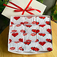 Подарунковий набір шкарпеток чоловічих високих білих білих бавовняних з класним принтом і сердечками 40-45 12 пар Br BAR