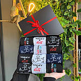 Чоловічі шкарпетки в чорній коробці 12 пар 40-45р із прикольними написами оригінальний подарунок чоловікові Br BAR, фото 9