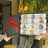 Комплект шкарпеток чоловічих довгих білих весна-осінь із веселим принтом 40-45 12 пар у подарунковій Br BAR, фото 6