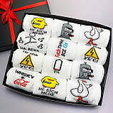 Комплект шкарпеток чоловічих довгих білих весна-осінь із веселим принтом 40-45 12 пар у подарунковій Br BAR, фото 8