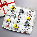 Чоловічі шкарпетки круті високі весна-осінь із приколом на оригінальний подарунок парню 12 пар 40-45р білі Br BAR, фото 7