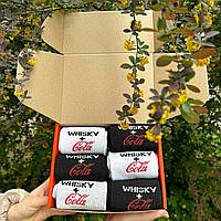 Подарунковий бокс шкарпеток чоловічих довгих прикольних весна-осінь із крутим принтом Whisky+Cola 40-45 12 Br BAR