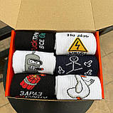 Комплект шкарпеток чоловічих довгих демісезонних з яскравими оригінальними малюнками написами 40-45 12 пар Br BAR, фото 4