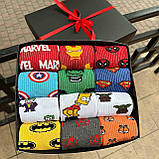 Бокс шкарпеток чоловічих високих весна-осінь різнокольорових з яскравим принтом Marvel 40-45 12 пар у Br BAR, фото 6