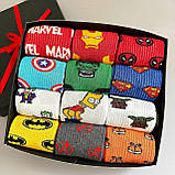 Бокс шкарпеток чоловічих високих весна-осінь різнокольорових з яскравим принтом Marvel 40-45 12 пар у Br BAR, фото 7