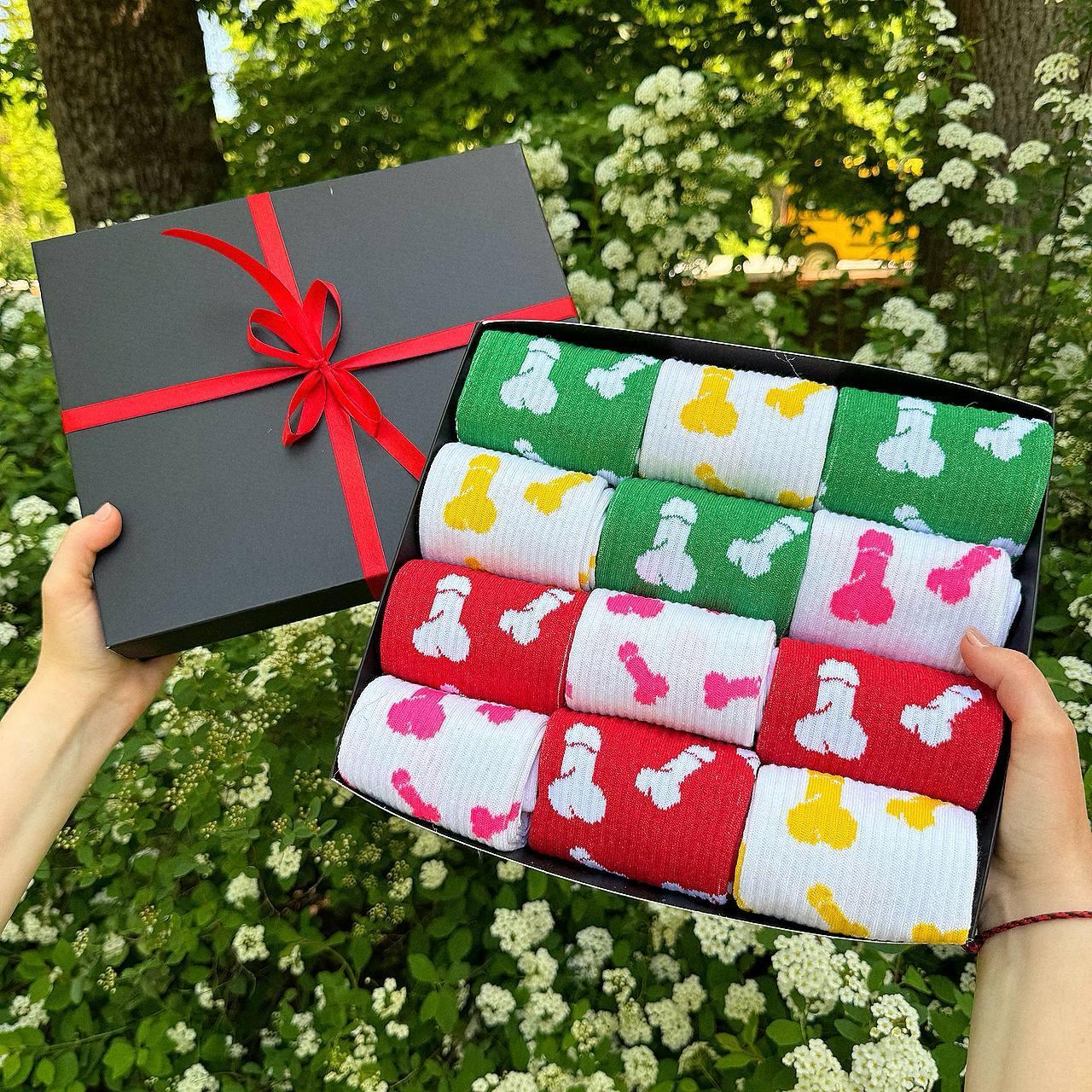 Бокс шкарпеток чоловічих високих кольорових весна-осінь із веселим класним принтом 40-45 12 шт у Br BAR, фото 1