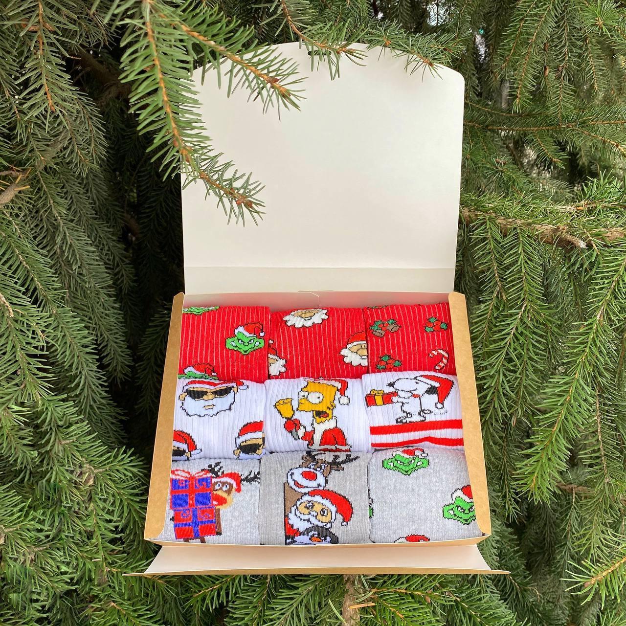 Новорічні чоловічі шкарпетки, бокс на 9 пар високих носків 40-45 р Новорічний подарунок для хлопця, друга Br BAR, фото 1