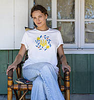 Футболка жіноча біла однотонна базова модна оригінальна патріотична з українською символікою Тризуб Br BAR